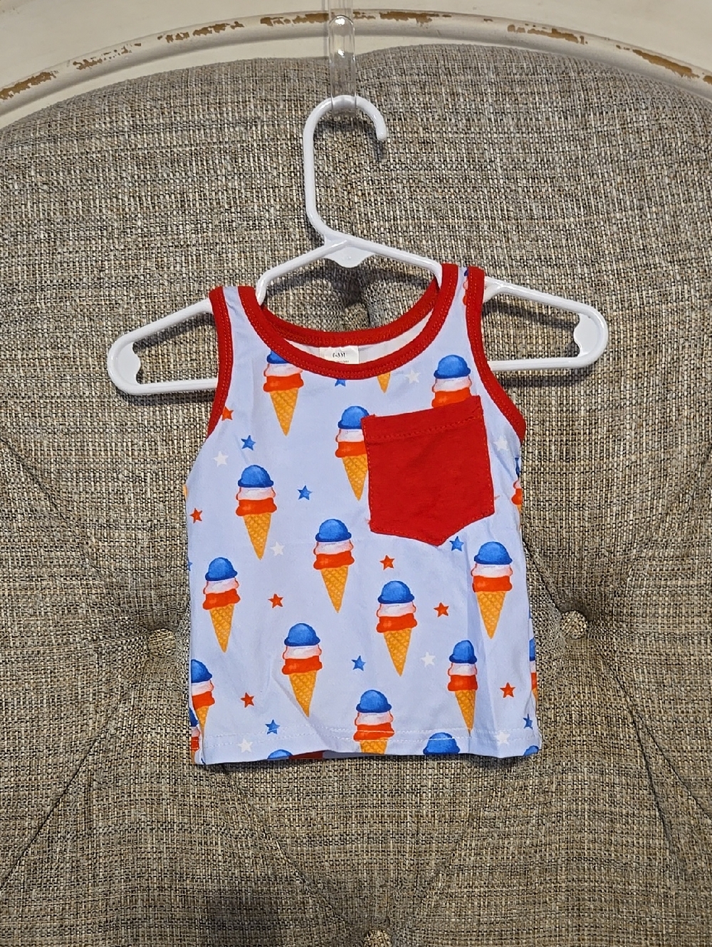 0-3 Month Ice Cream Print Tank with Red Pocket